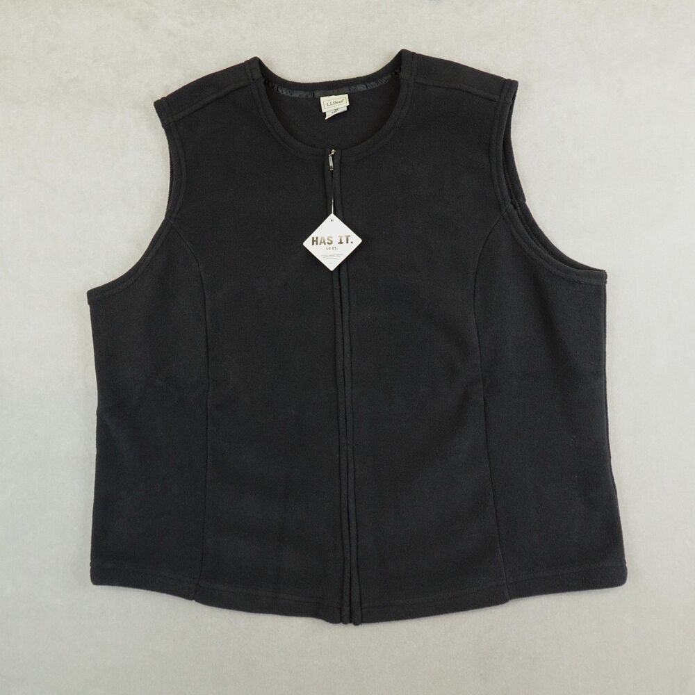 NWT LL Bean Vest Black Full Zip Womens Size 2X Plus Polartec